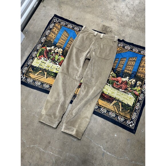 LL Bean Pant Men 32 Khaki Corduroy Double Knee Fleece Lined Field Cargo Gorpcore - Picture 3 of 8